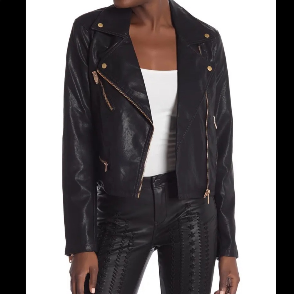 Black leather jacket rose gold hardware